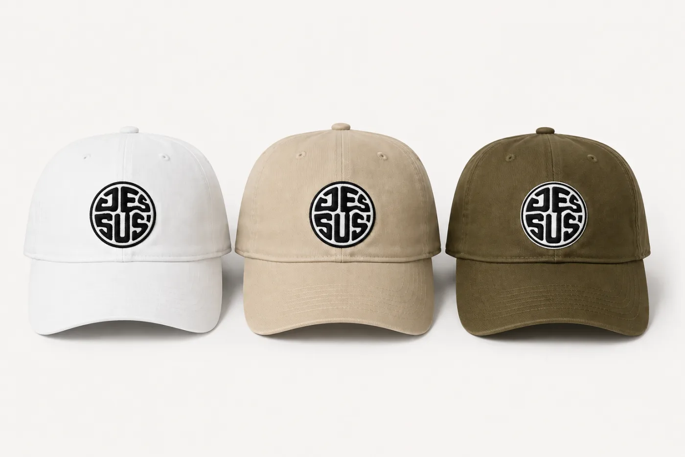 Jesus Modern Circle Christian caps in three colors — minimalist faith hats