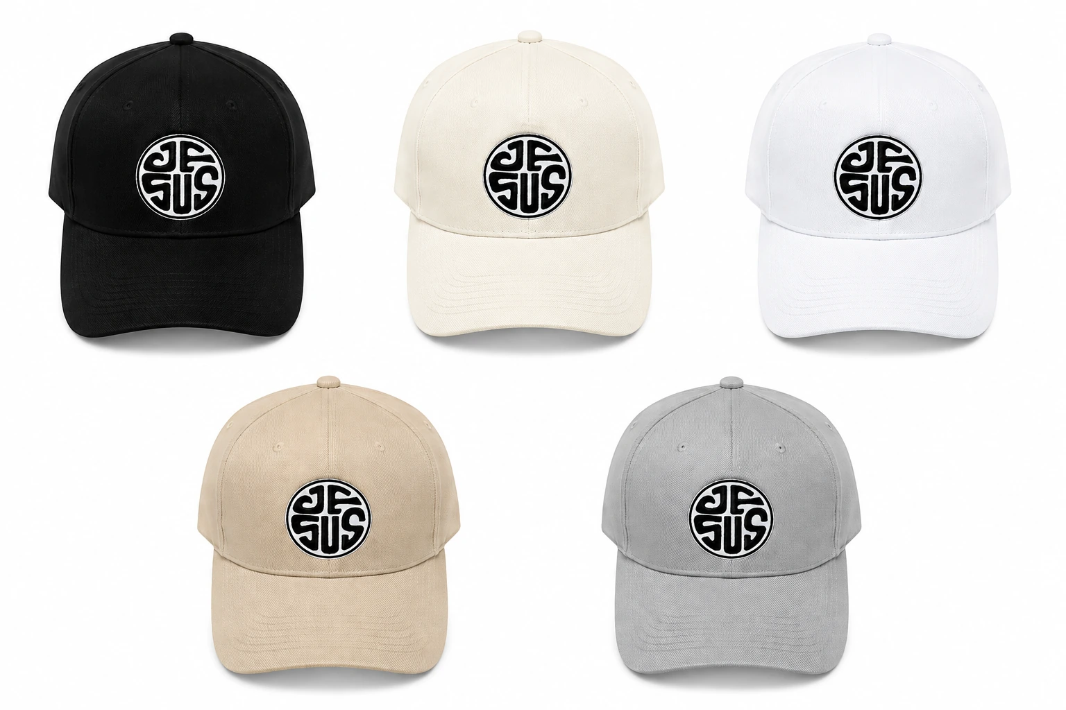 Jesus Monogram embroidered Christian caps — all five colors